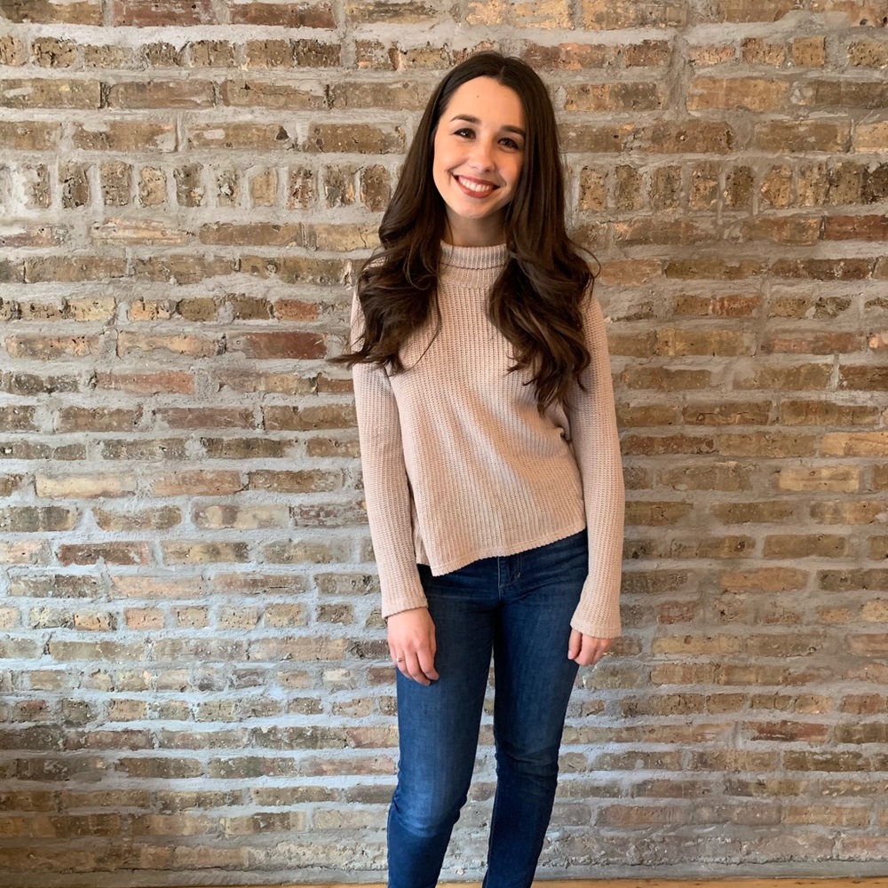 Cream knot high low lightweight sweater